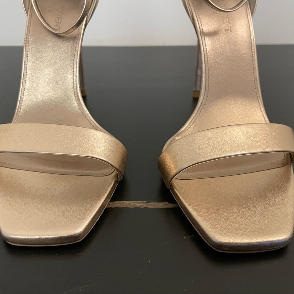 YSL Yves Saint Laurent Metallic Rose Gold Leather Amber Sandals Size 39.5 - Picture 6 of 16